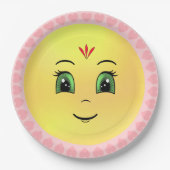 Modernes Happy Sun Gesicht & Herz Pappteller (Vorderseite)