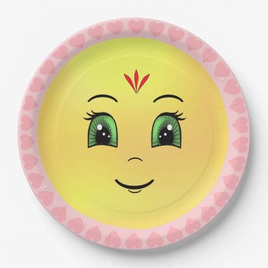 Modernes Happy Sun Gesicht & Herz Pappteller (Vorderseite)