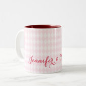 Modernes Harlequin Eleganter Rosa Individuelle Nam Zweifarbige Tasse (Vorderseite Links)