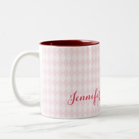 Modernes Harlequin Eleganter Rosa Individuelle Nam Zweifarbige Tasse (Links)