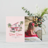 Modernes Haus des Mitteljahrhunderts - Rosa Weihna Einladung (Stehend Vorderseite)