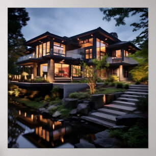 Modernes Haus mit Wasservorkommen Poster