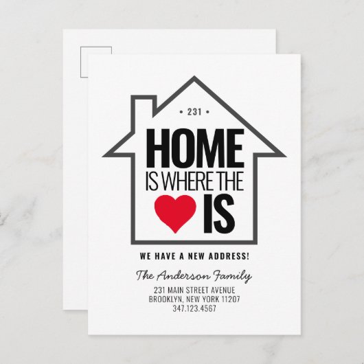 Modernes Haus Zuhause Herz ändern Neue Adresse änd Ankündigungspostkarte (Vorne/Hinten)