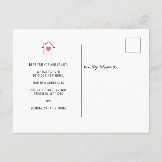 Modernes Haus Zuhause Herz ändern Neue Adresse änd Ankündigungspostkarte (Rückseite)