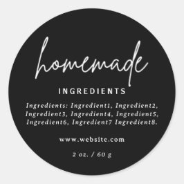 Modernes, hausgemachte schwarze Zutaten-Label Runder Aufkleber