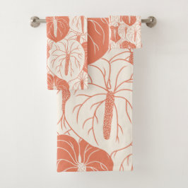 Modernes hawaiianisches Anthurium-Druckmuster Badhandtuch Set