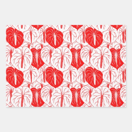Modernes hawaiianisches Anthurium-Druckmuster Geschenkpapier Set (Vorderseite)