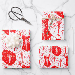 Modernes hawaiianisches Anthurium-Druckmuster Geschenkpapier Set