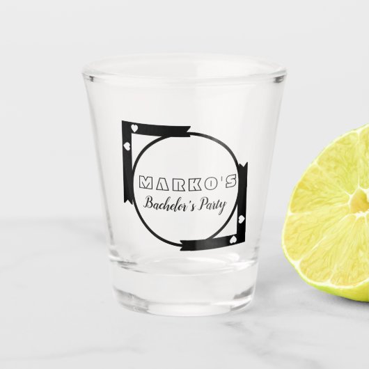 Modernes Heart Frame Logo Bachelor Party Shooting Schnapsglas (Vorderseite)