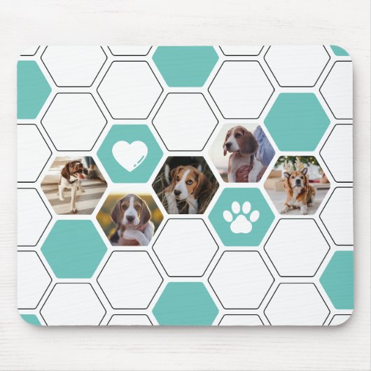 Modernes Heart Paw Dog Foto Geometrisch Aquamarin Mousepad (Vorne)