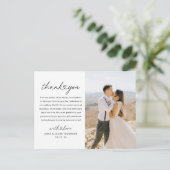 Modernes Heart Script Wedding Foto Vielen Dank Postkarte (Stehend Vorderseite)