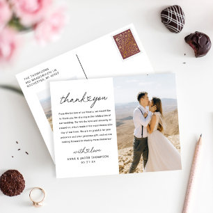 Modernes Heart Script Wedding Foto Vielen Dank Postkarte