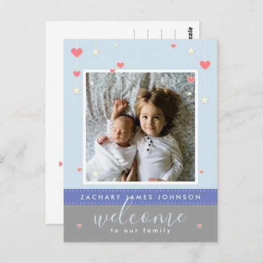 Modernes Heart Star Foto Geburtserklärung Postkarte (Vorne/Hinten)