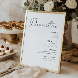 Modernes Heart Wedding Desserts Menu Unterschrift Poster