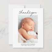 Modernes Heftskript Custom Newborn Baby Foto Dankeskarte (Vorderseite)