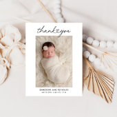 Modernes Heftskript Custom Newborn Baby Foto Dankeskarte