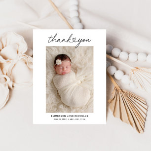 Modernes Heftskript Custom Newborn Baby Foto Dankeskarte