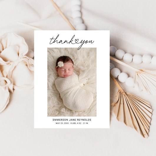 Modernes Heftskript Custom Newborn Baby Foto Dankeskarte
