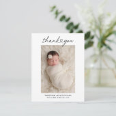 Modernes Heftskript Custom Newborn Baby Foto Dankeskarte (Stehend Vorderseite)