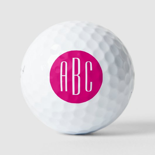 Modernes, heißes Rosa und weißes Monogramm mit dre Golfball (Vorderseite)