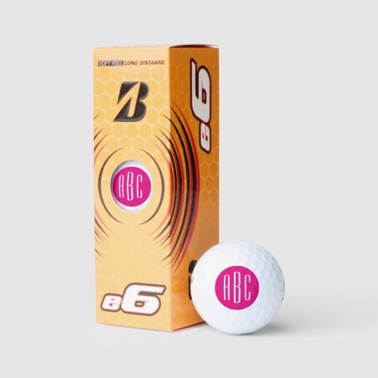 Modernes, heißes Rosa und weißes Monogramm mit dre Golfball (Verpackungen)
