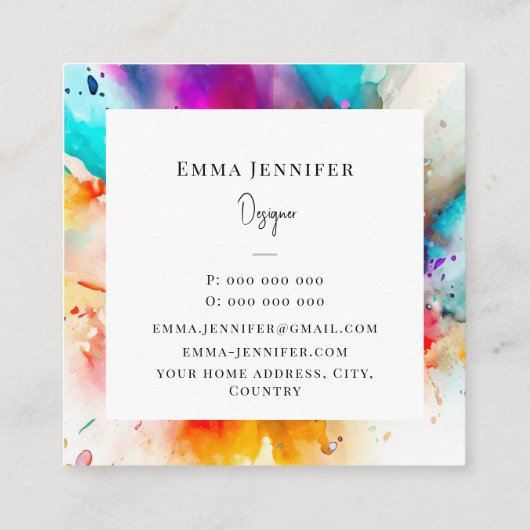Modernes, hell Abstraktes Farbmuster Quadratische Visitenkarte (Rückseite)