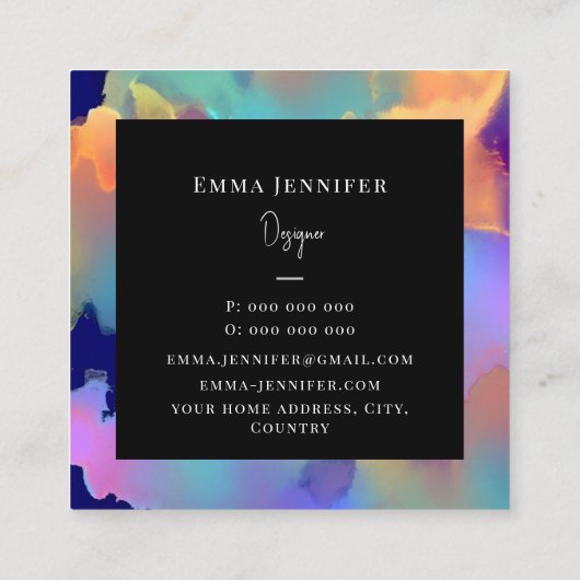 Modernes, hell Abstraktes Farbmuster Quadratische Visitenkarte (Rückseite)