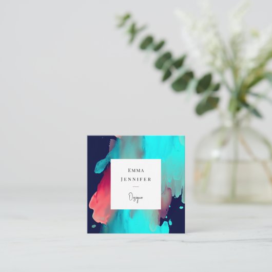 Modernes, hell Abstraktes Farbmuster Quadratische Visitenkarte (Stehend Vorderseite)