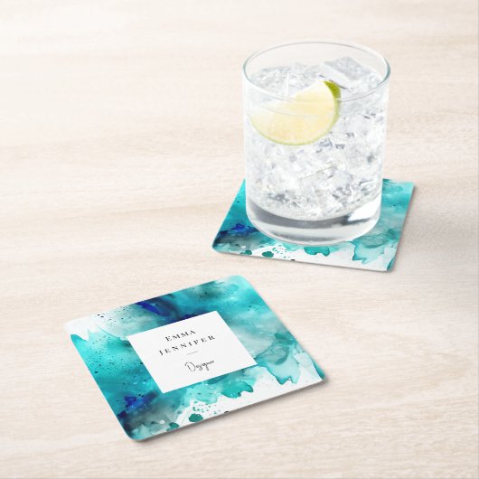 Modernes, hell Abstraktes Farbmuster Rechteckiger Pappuntersetzer (Vor Ort)