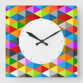 Modernes, hell funkelndes, buntes Dreiecksmuster Quadratische Wanduhr (Vorderseite)