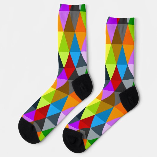 Modernes, hell funkelndes, buntes Dreiecksmuster Socken (Linkes Detail)