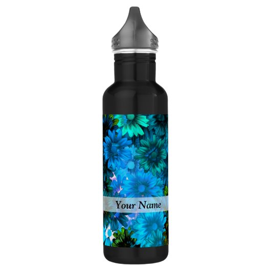 Modernes hellblaues Blumenmuster Edelstahlflasche (Links)