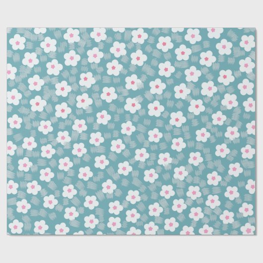 Modernes hellblaues Blumenmuster Geschenkpapier (Flach)