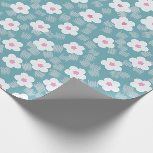Modernes hellblaues Blumenmuster Geschenkpapier (Ecke)