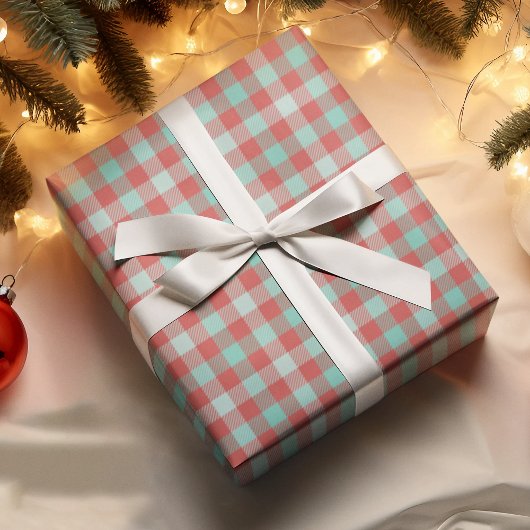 Modernes, helles, Aquamarines Kariertes Urlaubsges Geschenkpapier