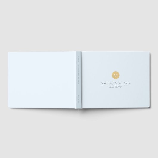 Modernes helles Blue Gold Monogram WedgeGuest Book Gästebuch (Voll)