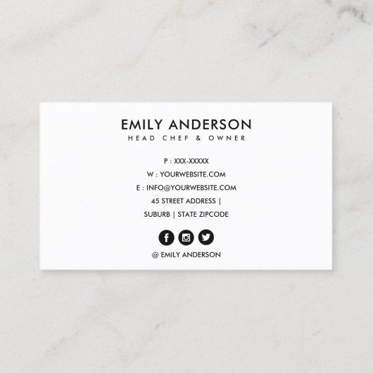 MODERNES, HELLES FUN PINK GRAU BLAU BAKERY KOCH FO VISITENKARTE (Rückseite)