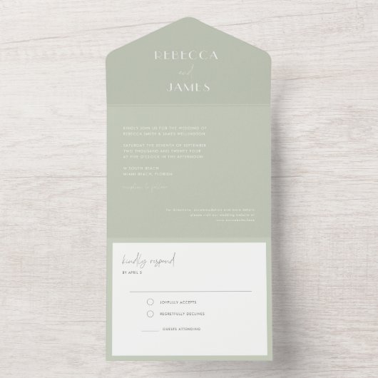 Modernes helles, grünes Siegel senden Hochzeit All In One Einladung (Innen Boden)