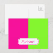 Modernes, helles Neonrosa grünes Monogramm Postkarte (Vorne/Hinten)