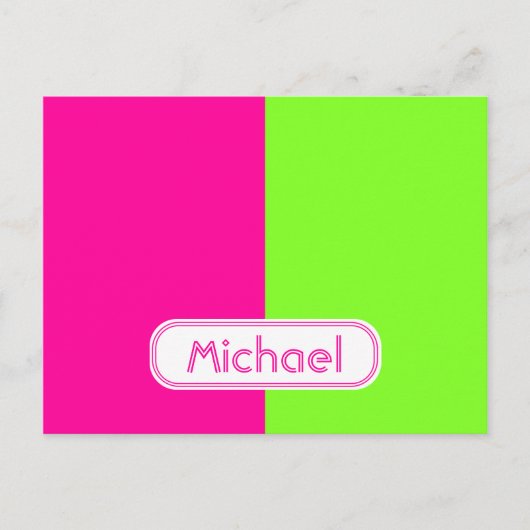 Modernes, helles Neonrosa grünes Monogramm Postkarte (Vorderseite)