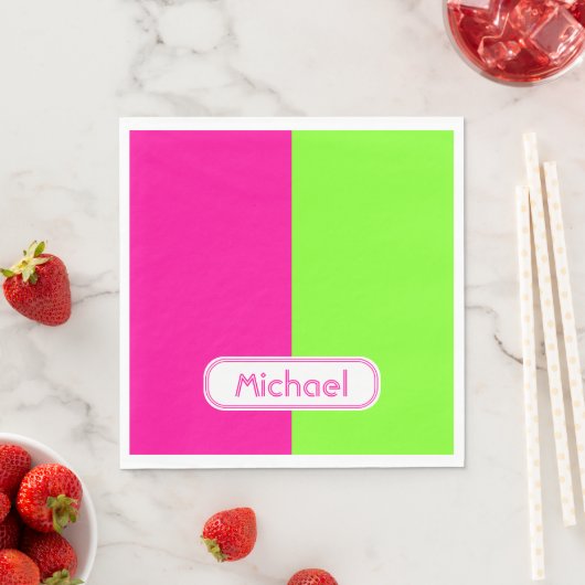 Modernes, helles Neonrosa grünes Monogramm Serviette (Beispiel)