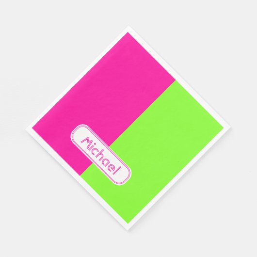 Modernes, helles Neonrosa grünes Monogramm Serviette (Ecke)