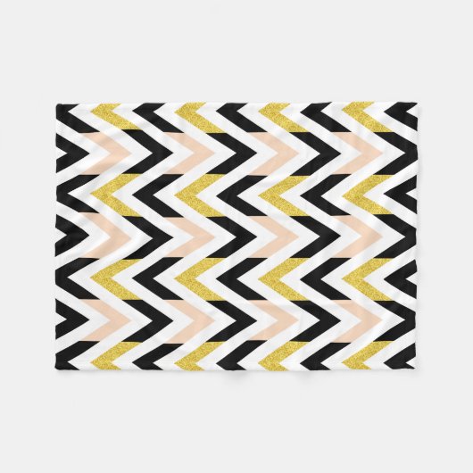 Modernes, helles Rosa, Gold, Weiß, Schwarzes Muste Fleecedecke (Vorderseite (Horizontal))