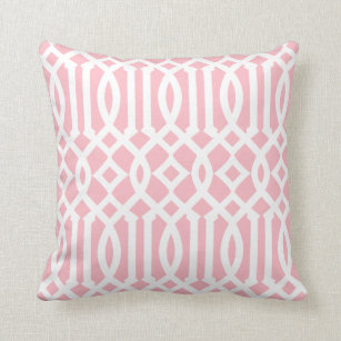 Modernes, helles rosa und weißes Trellis-Muster Kissen
