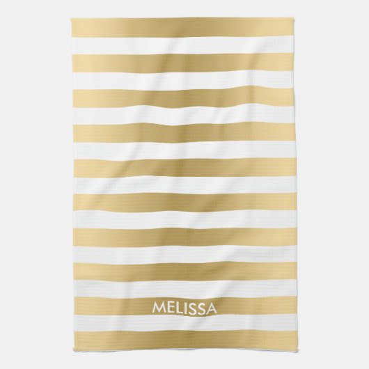 Modernes, hellgelbes Gold- und Weißstreifenmuster Küchentuch (Vertikal)