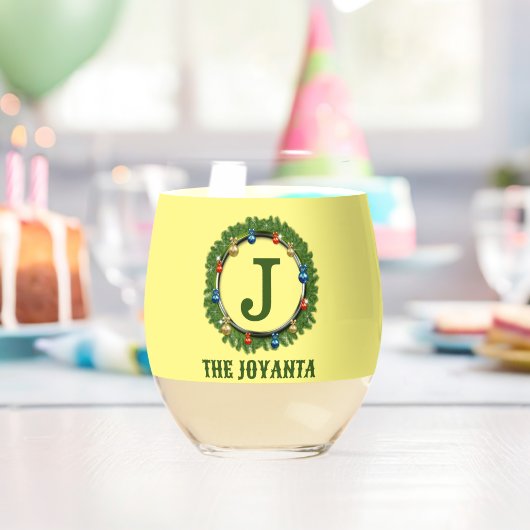 Modernes hellgelbes Monogramm Weinglas Ohne Stiel (Insitu (Geburtstag))