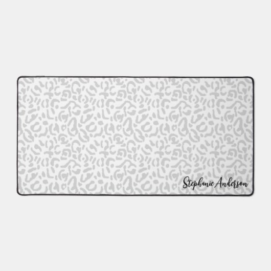 Modernes hellgraues Leopard-Blatt Schreibtischunterlage (Vorderseite)