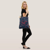 Modernes, hellgraues, rotes Beerenmuster Tasche (Am Model)