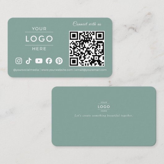 Modernes Hellgrünes QR-Code Social-Media-Logo Visitenkarte (Vorne/Hinten)