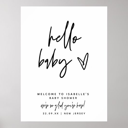 Modernes Hello Baby Begrüßungsbaby Baby Dusche Poster (Vorne)